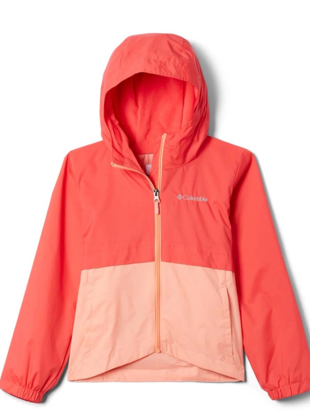 Columbia Girls' Coral and Light Peach Hooded Rain Jacket 🎆